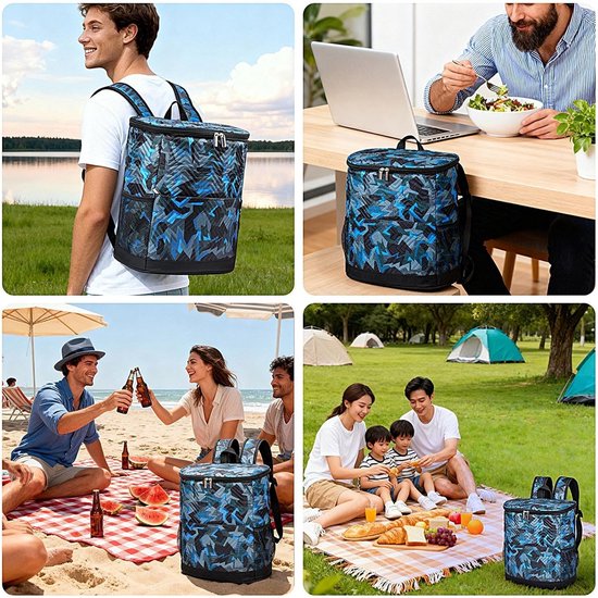 Geïsoleerde Rugzak Koeler - Zachte Koeltas - Strand Reizen - Lekvrije Constructie - 33x29cm - Camouflage Blauw — afbeelding 4