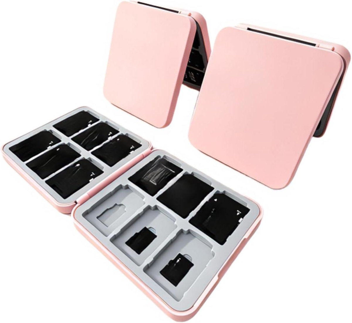 Geheugenkaarthoes - SD TF organizer - Digitale gegevens bewaren - Magnetische sluiting - 12 kaarten - Roze