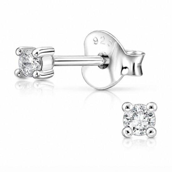 Boucle d'oreille en argent avec 4 griffes en argent et une zircone. 925 au dos.
