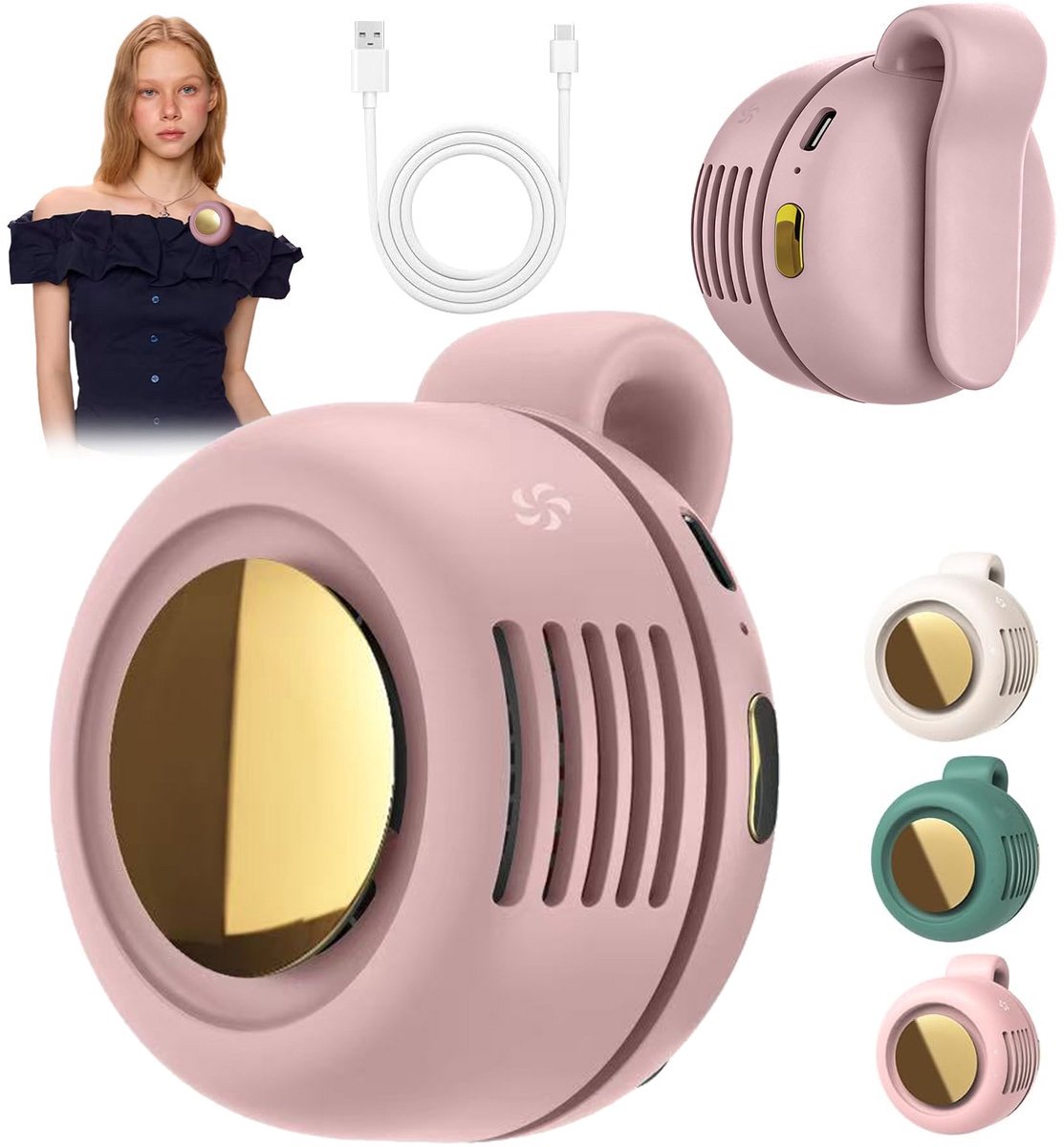 Mini Clip-On Fan – Draagbare USB Oplaadbare 360° Rotatable Ventilator – 3-Snelheden Stille Bladloze Fan – Roze