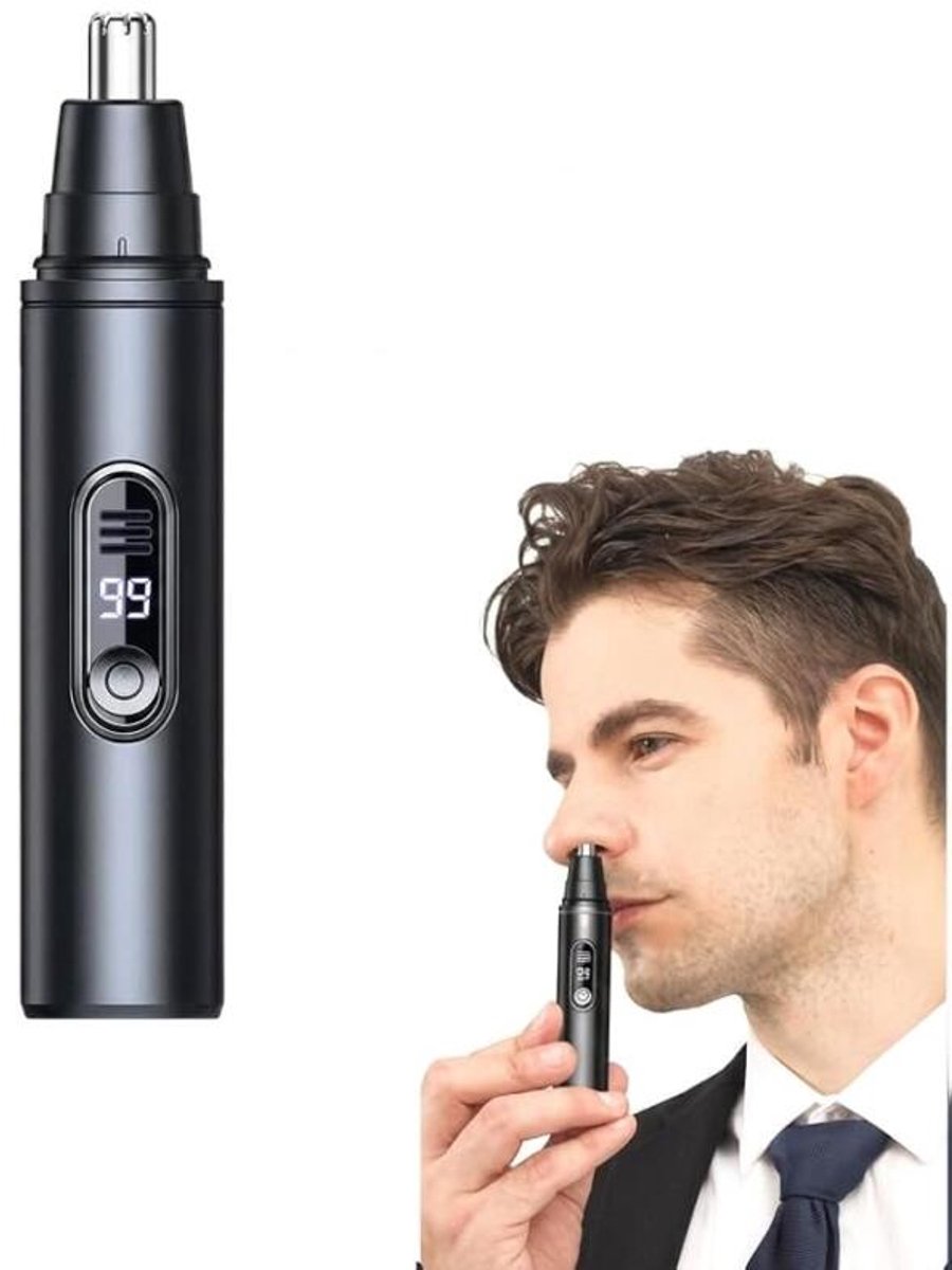 Neushaartrimmer voor mannen - Neushaartrimmer schoonmaken - Oplaadbaar - Elektrische neus-en oorhaartrimmer - Professionele neushaartrimmer - LED-display, waterdicht - Draagbaar reisformaat - Pijnloos - Zwart
