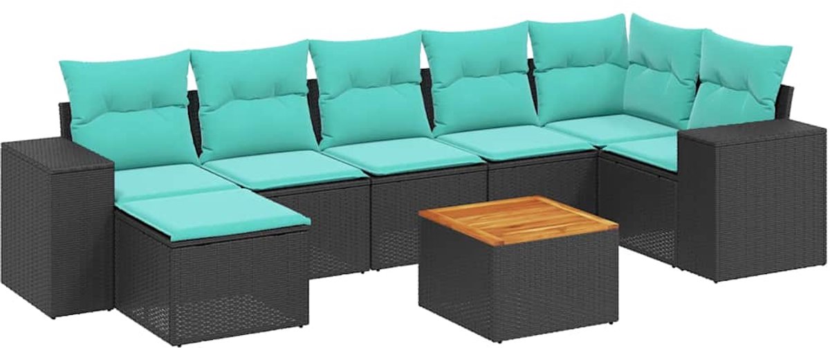 vidaXL - 8-delige - tuinbankset - met - kussens, - zwart - polyrotan