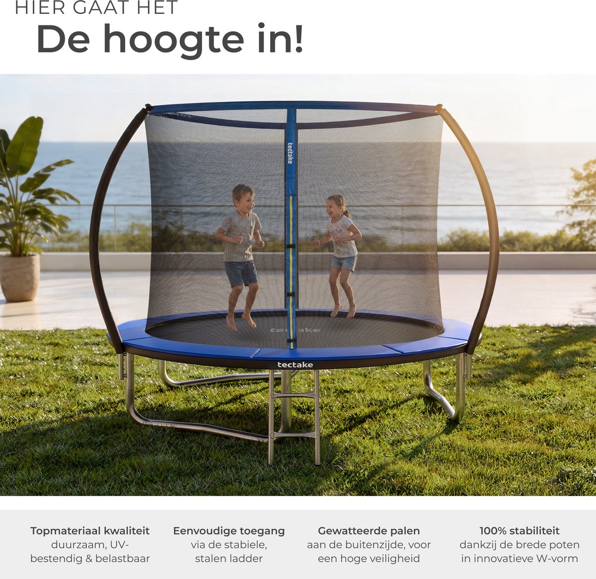 tectake® Trampoline met Veiligheidsnet en Trap - 244 cm - Veilig en Stevig - Voor buiten - Tuintrampoline - Fitnesstraining - Kindertrampoline — afbeelding 14