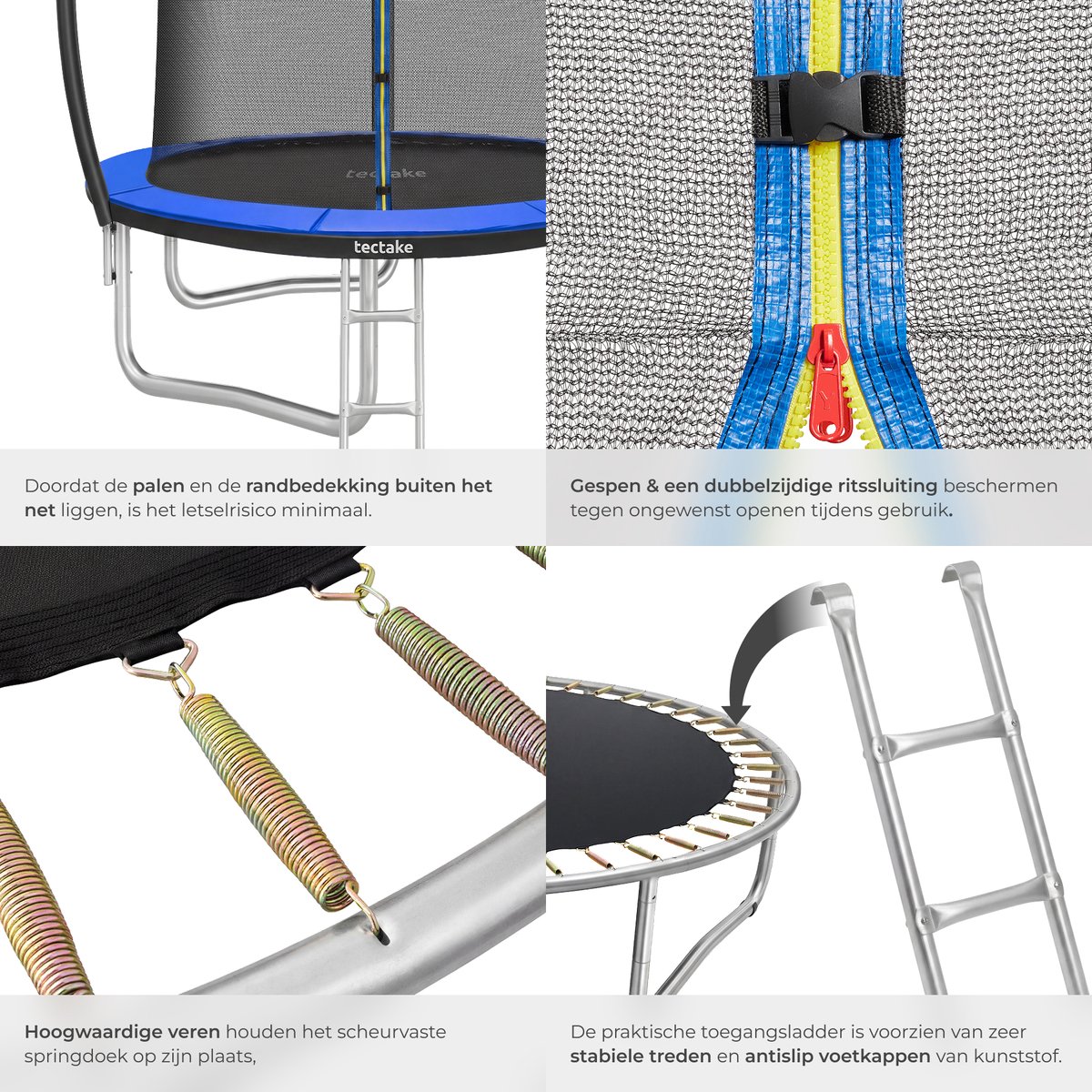 tectake® Trampoline met Veiligheidsnet en Trap - 244 cm - Veilig en Stevig - Voor buiten - Tuintrampoline - Fitnesstraining - Kindertrampoline — afbeelding 15