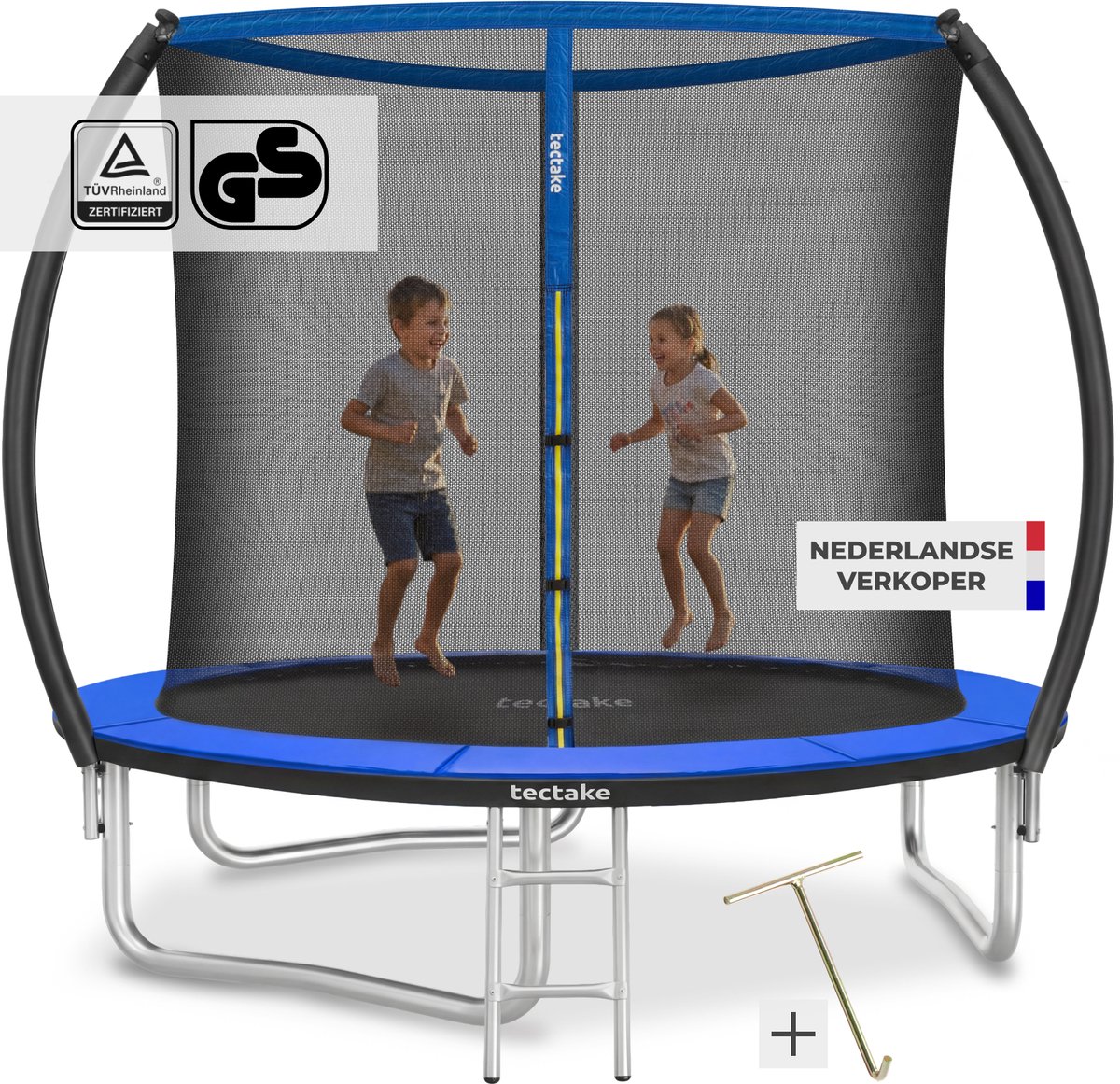 tectake® Trampoline met Veiligheidsnet en Trap - 244 cm - Veilig en Stevig - Voor buiten - Tuintrampoline - Fitnesstraining - Kindertrampoline