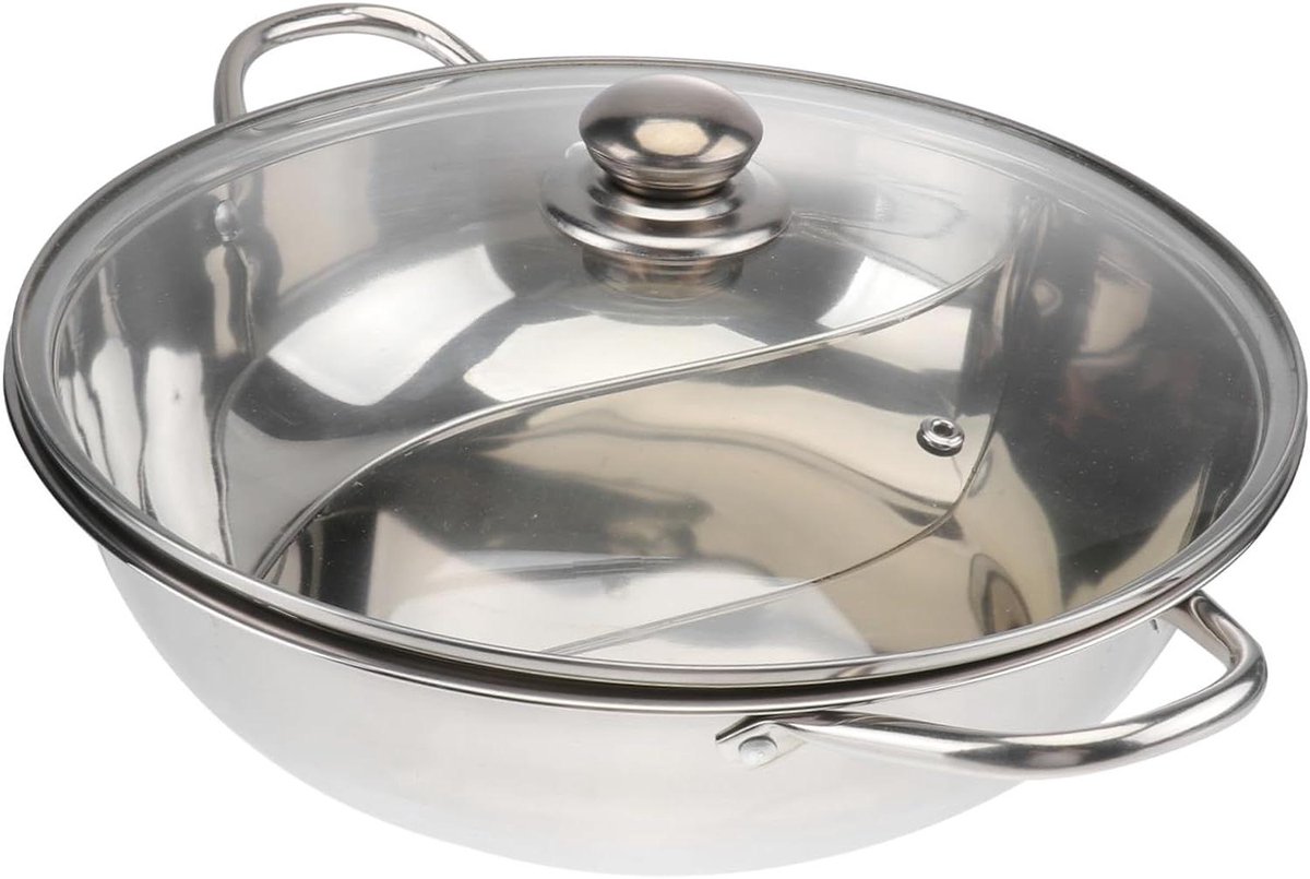 Multifunctionele Hotpot Pan - Dubbel Compartiment - Gezellig Tafelen - Roestvrij Staal - 32 cm - Zilver