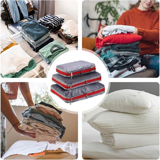 Compressie Verpakking Kubussen - Waterdichte Zakken - Reizen Organiseren - Dubbele Ritsaanpassing - 3 Stuks - Grijs — afbeelding 4