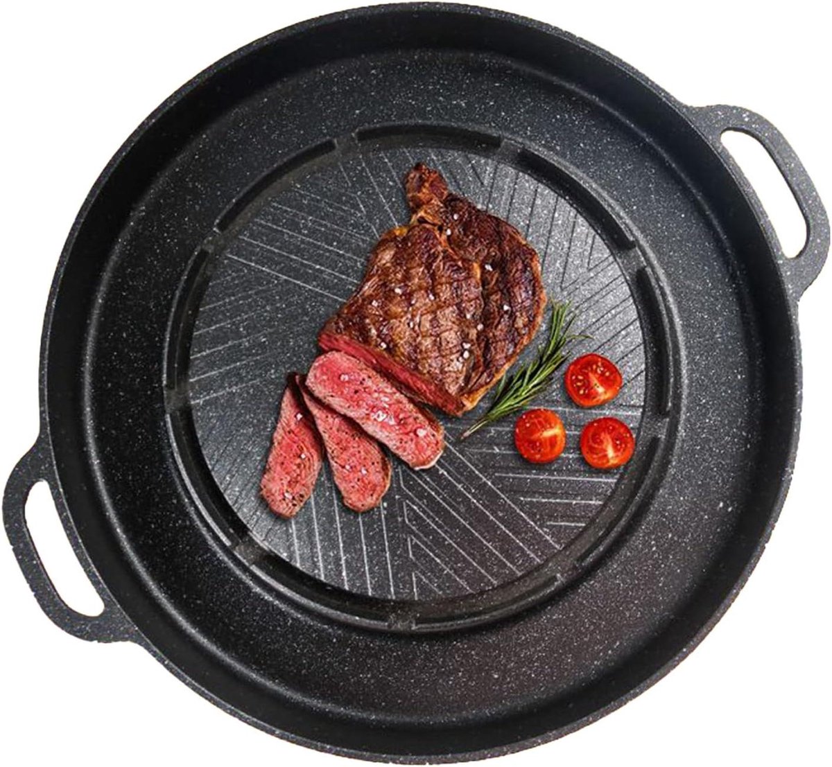 Grillpan 2-in-1 - Barbecue pan - Thuis koken - Antiaanbaklaag - 33.5x22x4 cm - Zwart