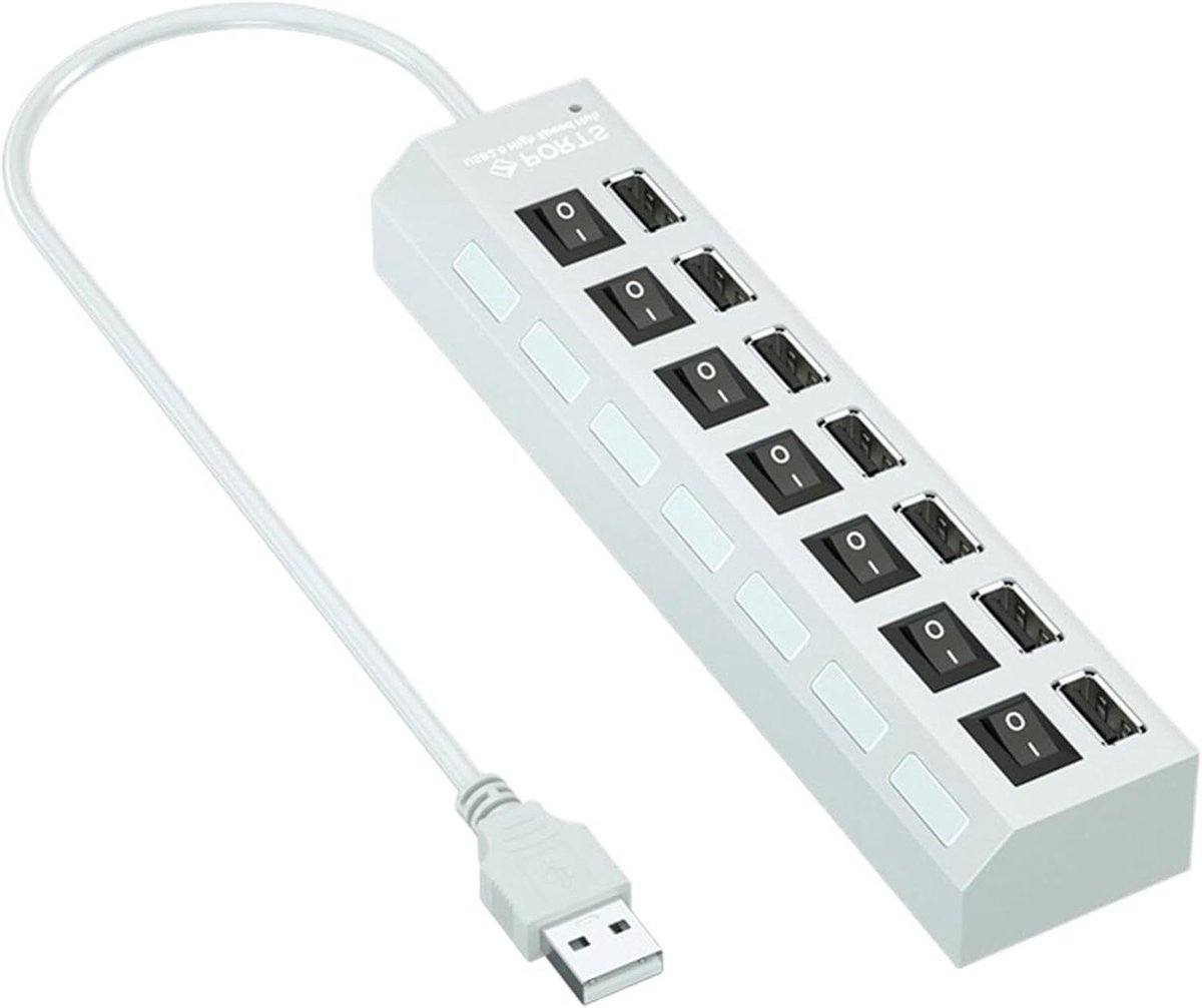 USB Hub - Poorten Uitbreider - Computer Aansluiten - Individuele Schakelaars - 7 Poorten - Wit