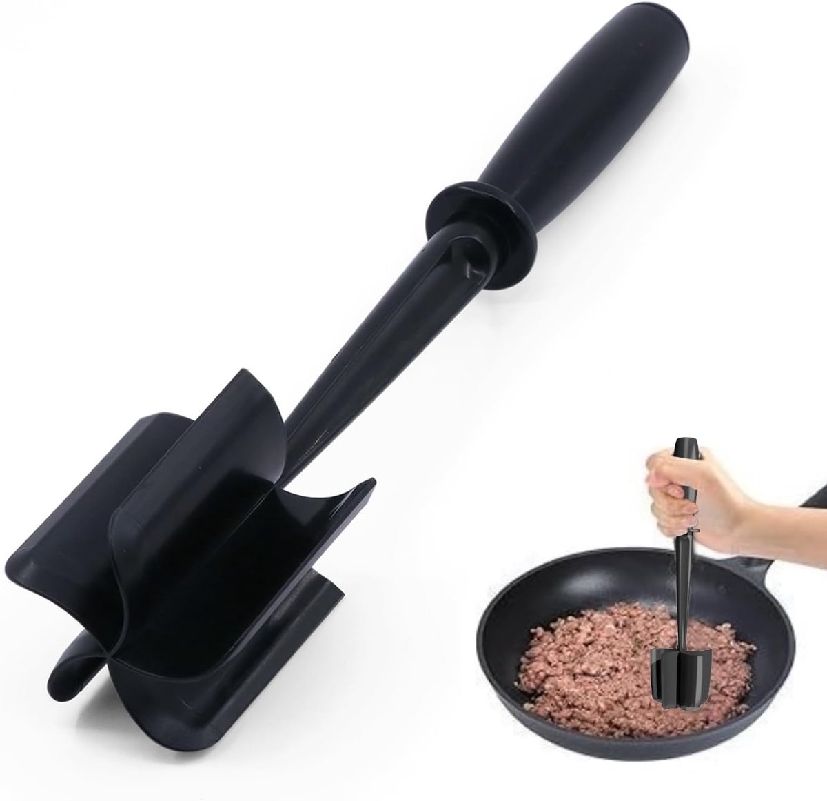 Vleesvermaler met 5 Gebogen Messen - Vleessmasher voor Gehakt - Hittebestendig Hamburger Smasher - Nylon Aardappelvermaler - Vleesverdeelgereedschap voor Hamburgers - Niet-Aanplakken Mengvermaler