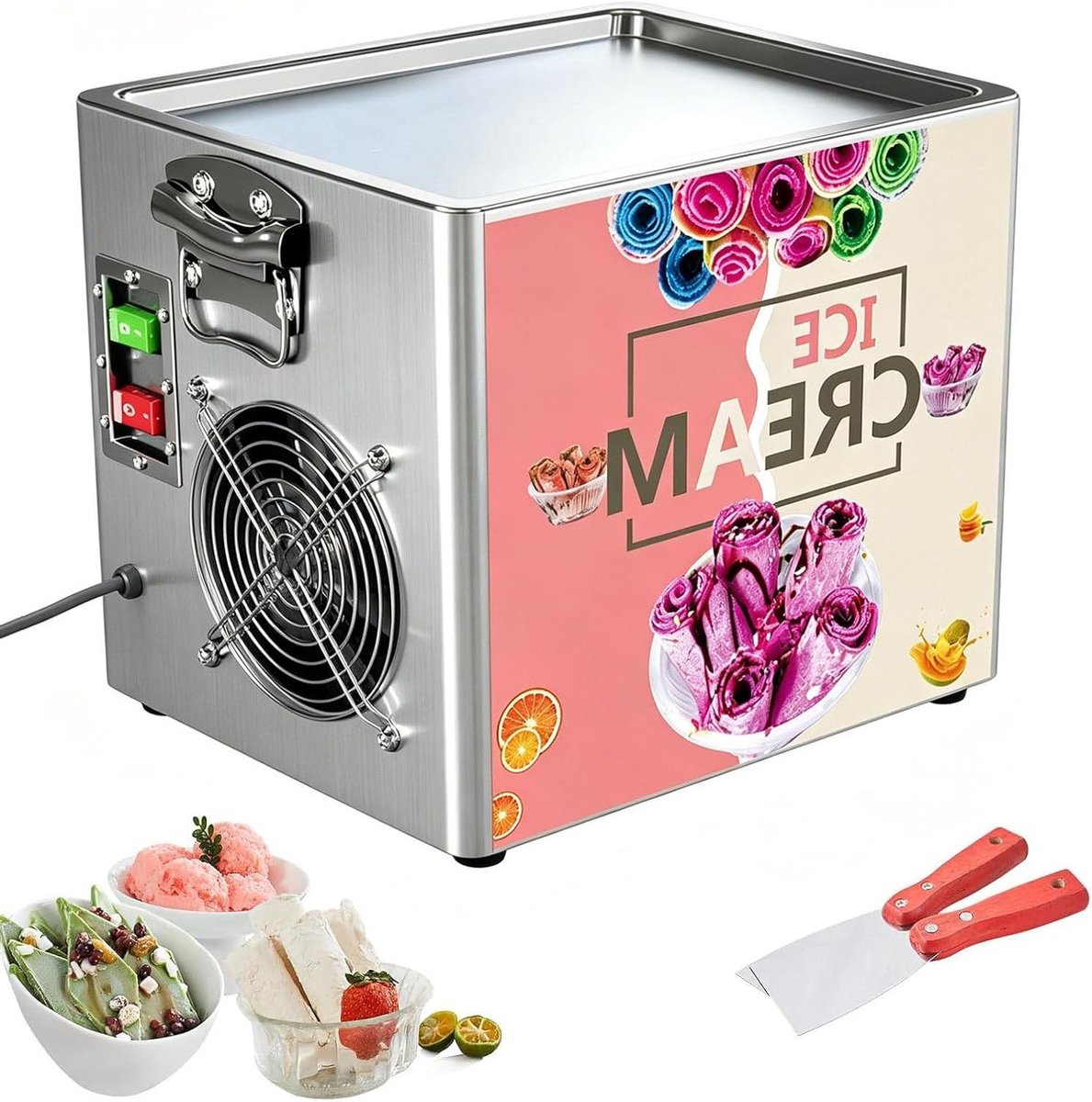 IJsrol Machine - Dessert Maker - Zelf Desserts Maken - Snelle Koeling - 30x24 Cm Bakplaat - Zilver