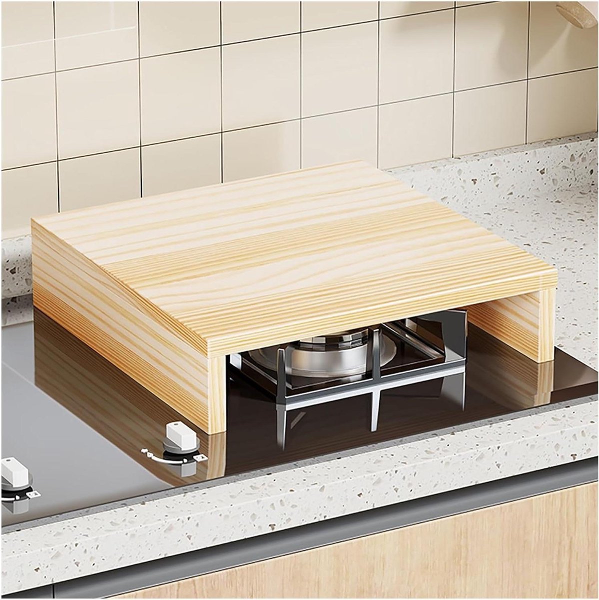 Afdekplaat Gasfornuis - Keuken Opbergrek - Werkblad Vergroten - Stevig Grenenhout - 30 x 20 cm - Houtkleur
