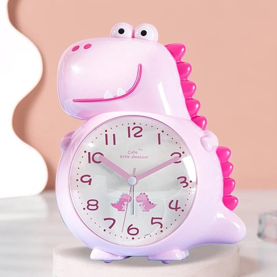 Dinosaurus Kinderwekker - Slaaptrainer Tafelklok - Goede Slaapgewoontes - Stille Non-Tikkende Klok - Compact Formaat - Rood — afbeelding 3