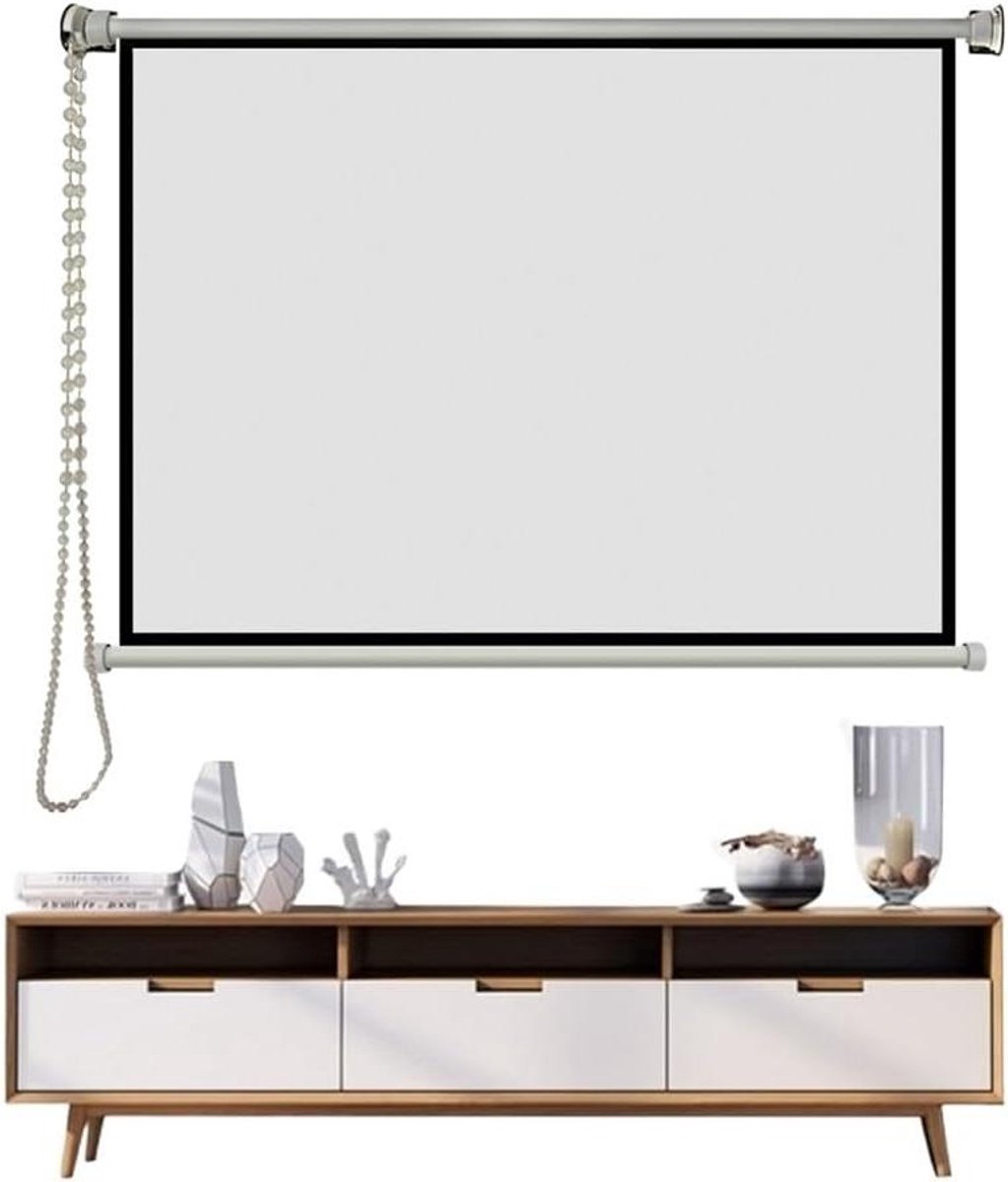 Projectiescherm Handmatig - Pull Down Scherm Filmdoek - Thuisbioscoop - Wit Glasvezel Materiaal - 72 Inch 4:3 - Wit