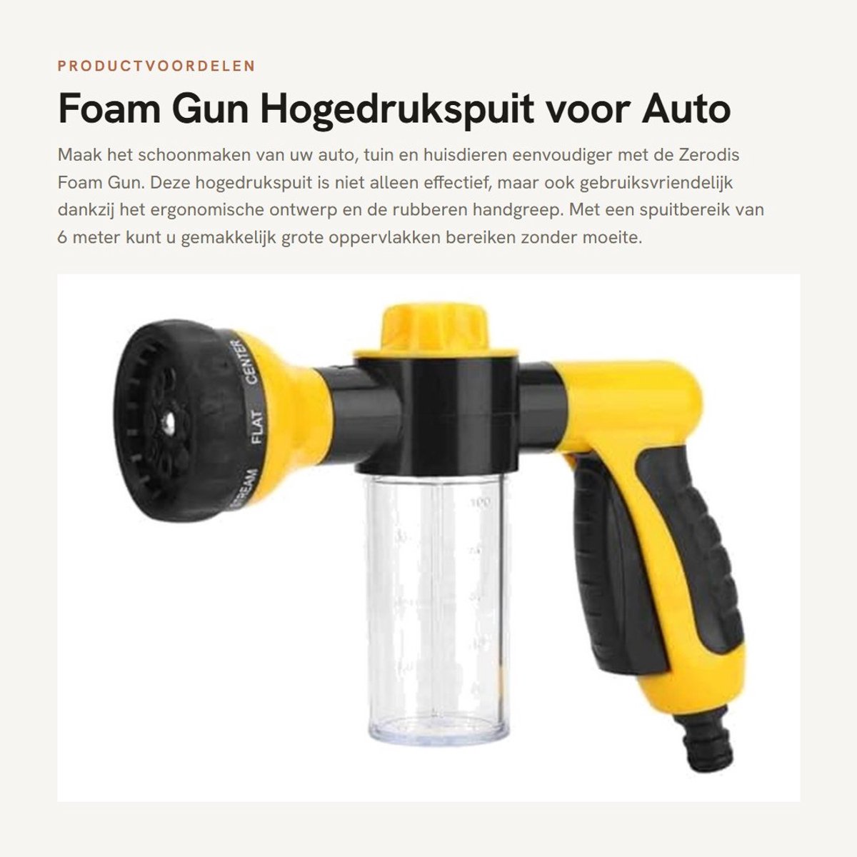 Dailygoods- Foam Gun Hoogdrukreiniger - 8 Irrigatiepatronen - Ergonomische Handgreep - 6M Spuitbereik - ABS Materiaal - Ingebouwde Fles met Schaal - Tuinsproeier