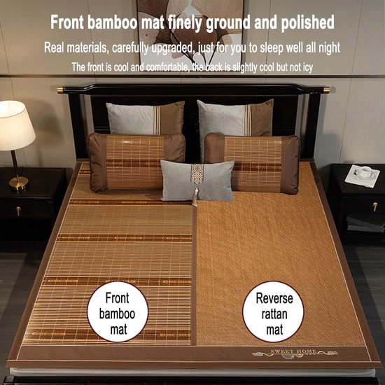 Koelmat voor Bed - Bamboe Mat - Koel Slapen - Dubbelzijdig Gebruik - 1.8 x 2m - Natuurlijk — afbeelding 3