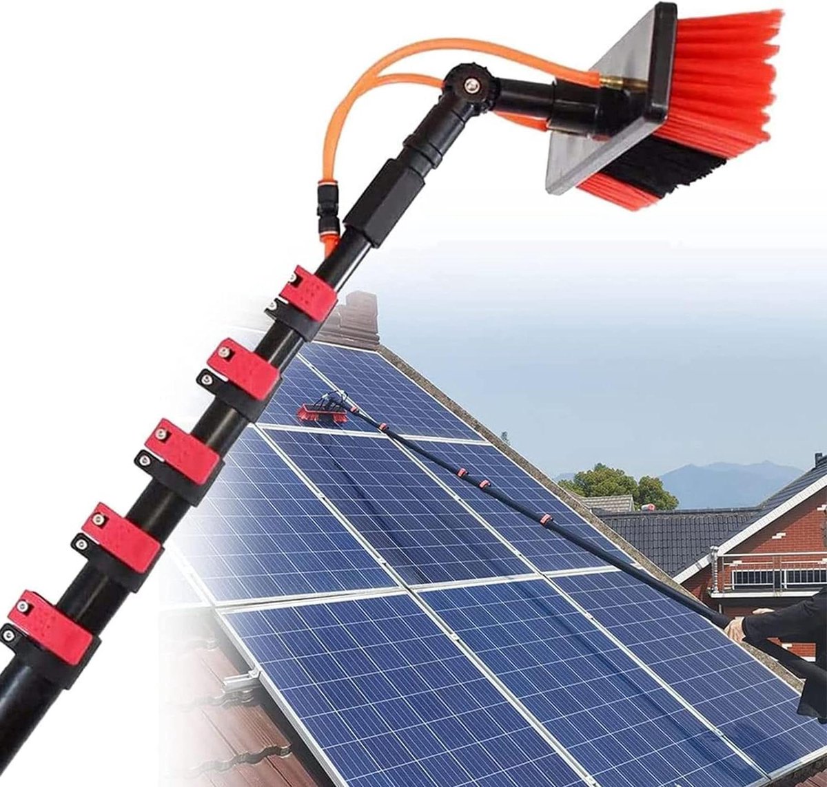 Telescopische Raamreiniger - Water Toevoer - Zonnepanelen Reinigen - Verstelbare Pool - 30 cm - Grijs
