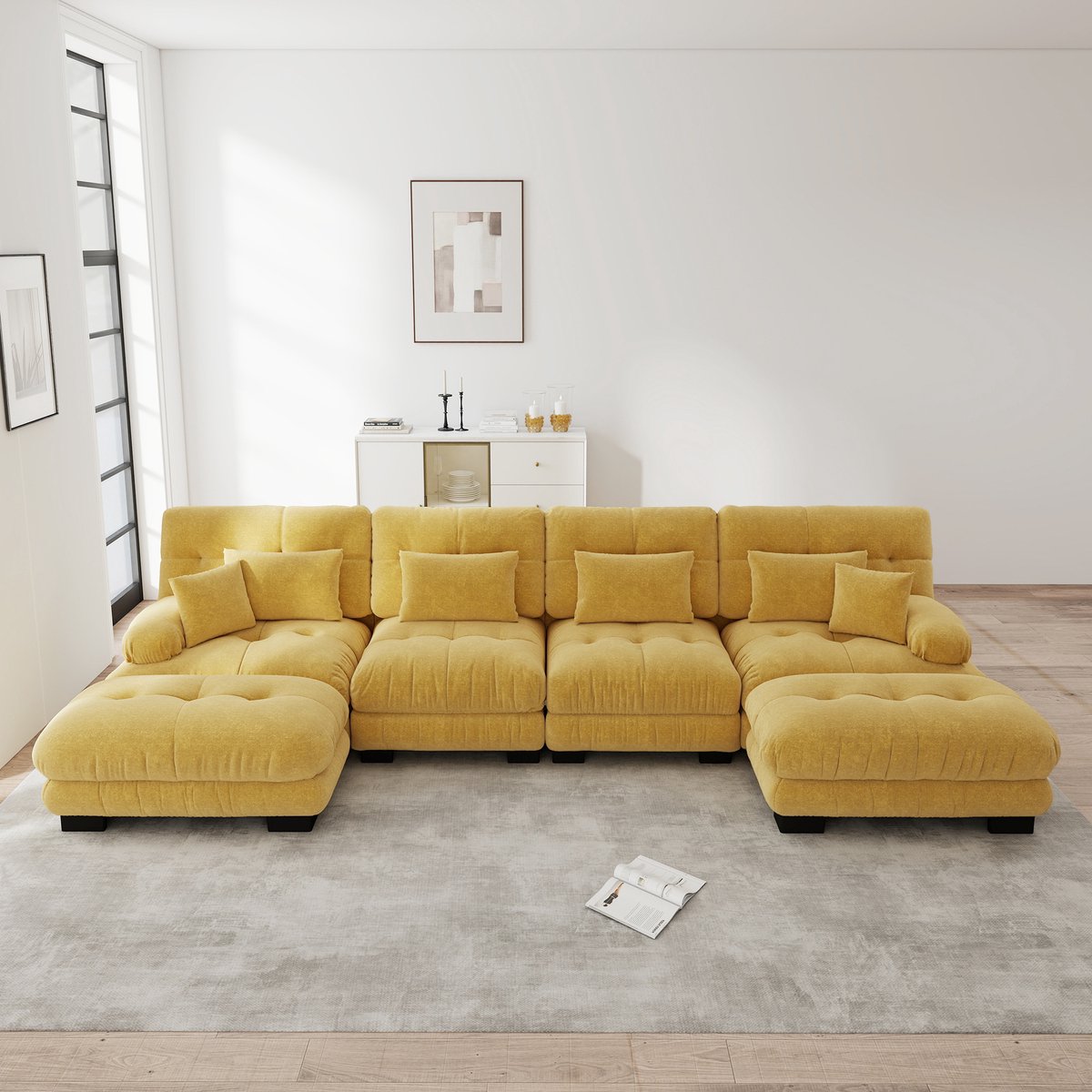 Intebiki Moderne Hoekbank - Grote U-vormige modulaire hoekbank - 406x145x81 cm - Vierzits