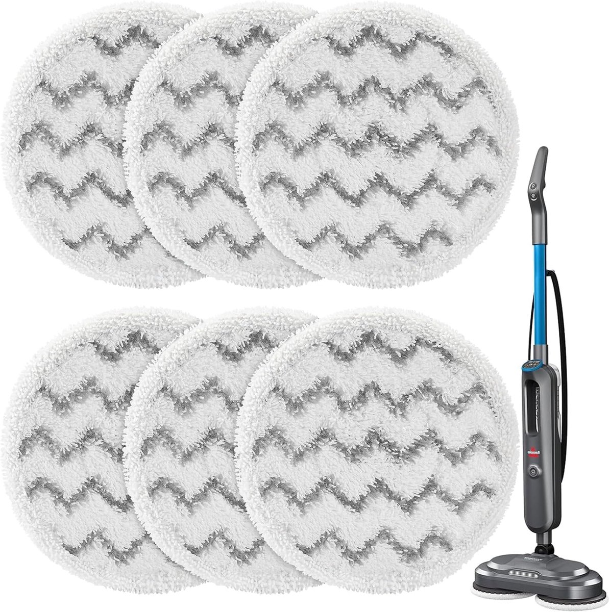 6 Pack vervangpads geschikt voor de Bissell SpinWave SmartSteam stoomdweil - Uitsluitend geschikt voor modellen 3897A en 3712, wasbaar en herbruikbaar