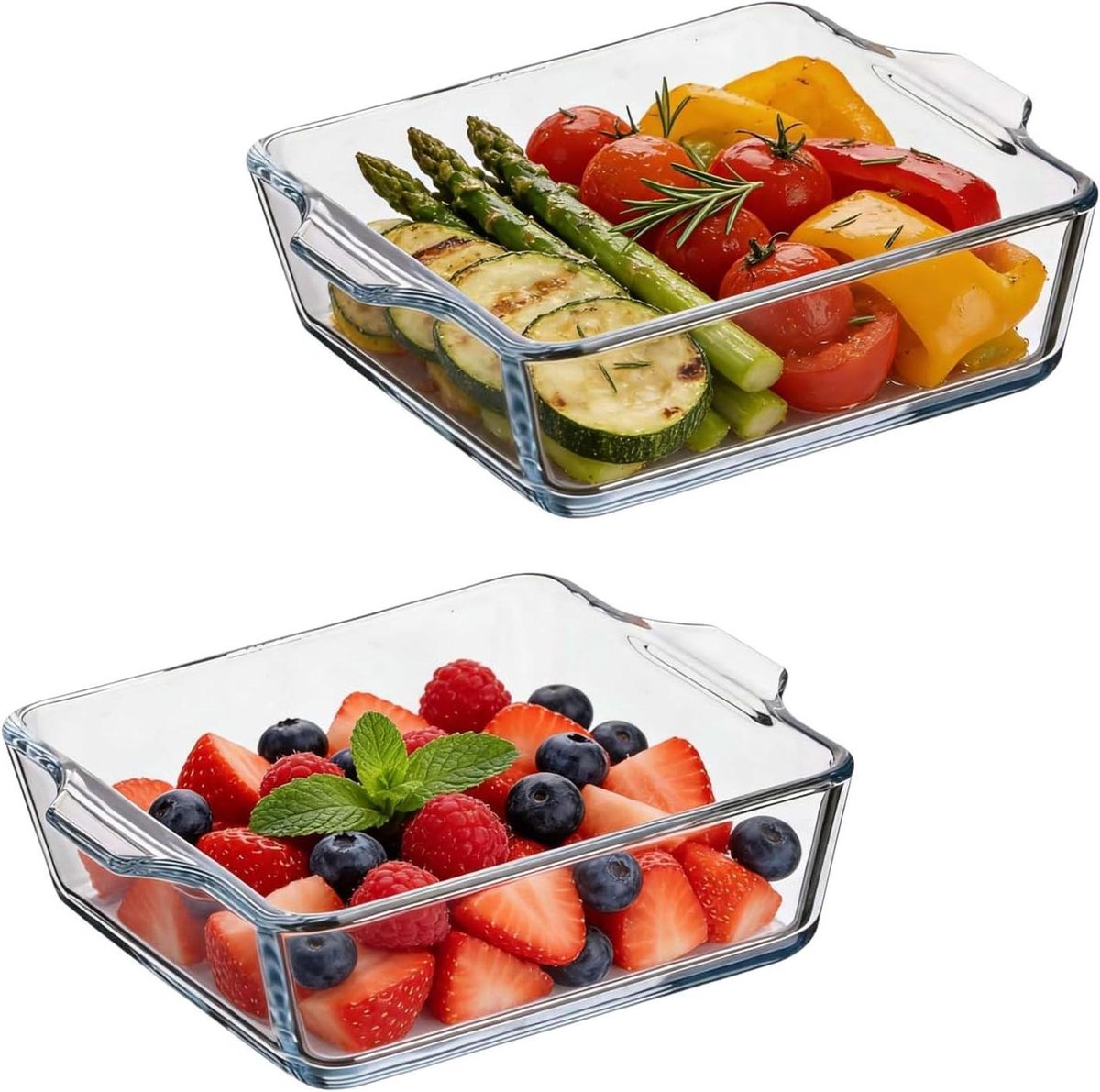 Glazen Ovenschalen - Bakvorm Set - Gelijkmatig Bakken - Hittebestendig Borosilicaatglas - 2 stuks 0.8L - Transparant