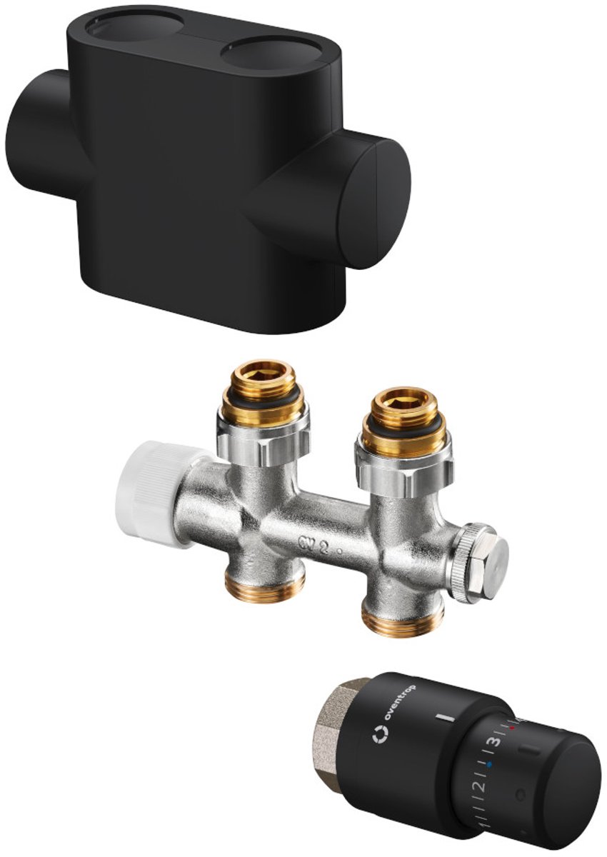 OVENTROP-Set met Multiblock T DG/Uni SH - voor radiatorkraanaansluiting G1/2, IG zwar., 1184483
