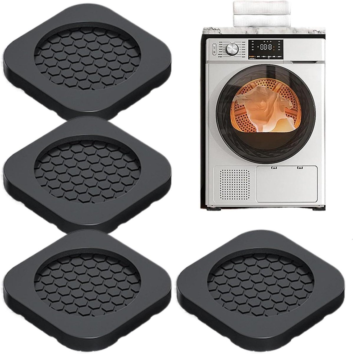 Vibratiepads Wasmachine - Voetkussens Droger - Apparaten Stabiliseren - Antislip Schokabsorberend - Set van 4 - Zwart