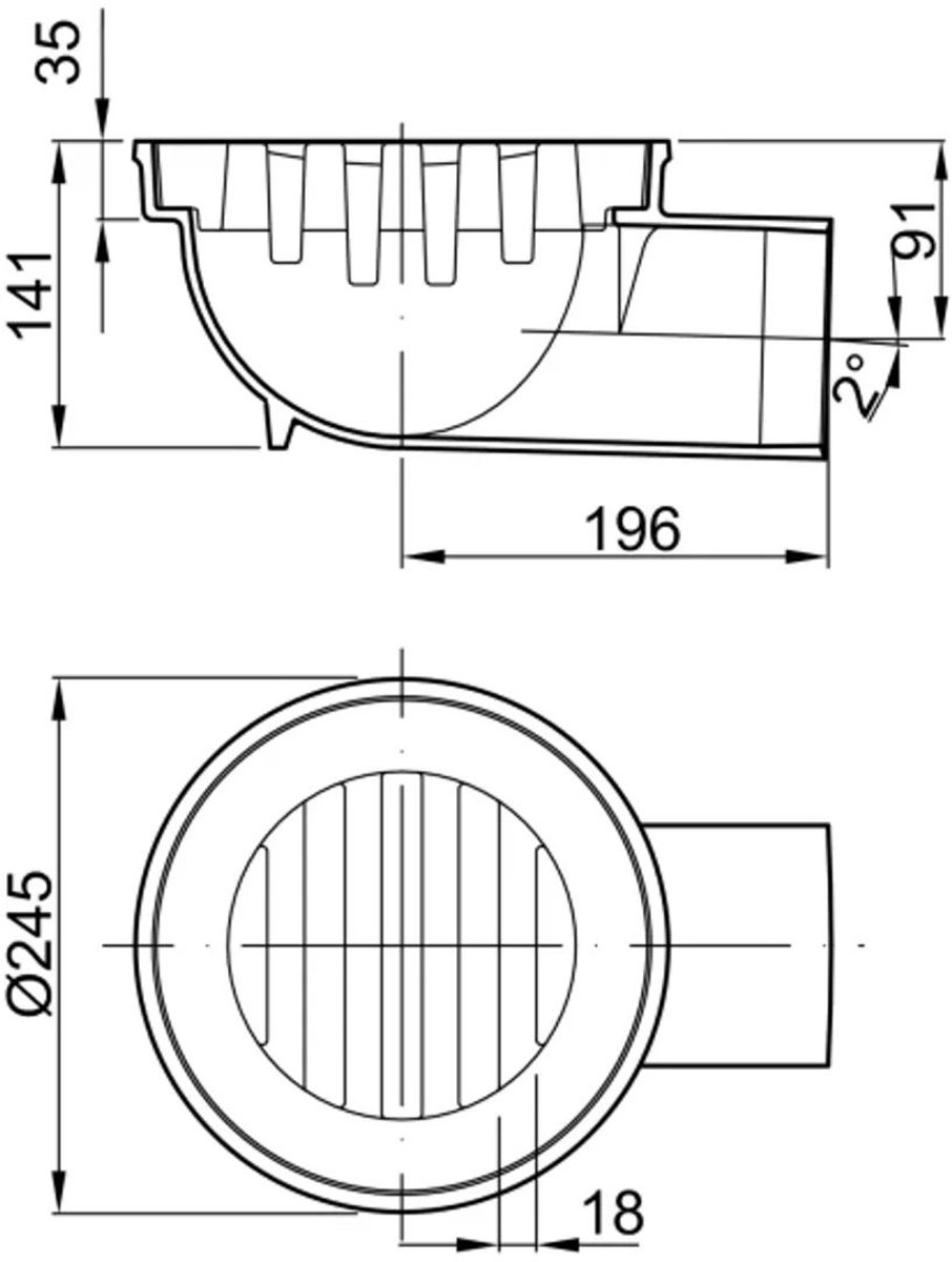 ACO Vloerafvoer Gietijzer DN100/ 1,5 Grad/M125/met rooster / Coating, 6199.00.00