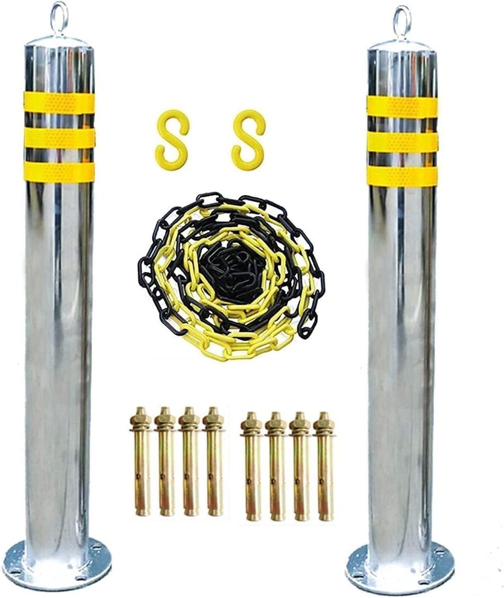 Parkeerpaal Set - Oprit Beveiliging - Voertuig Beschermen - Inclusief Ketting - 650x89mm - Zilver