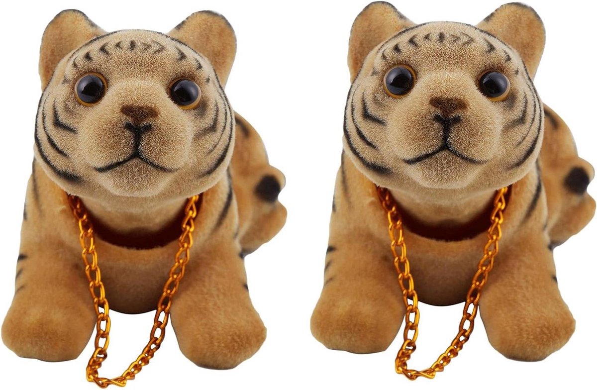 Knikkende Hond Decoratie - Auto Poppetje - Auto Interieur Styling - Dubbele Set - 12 cm - Geel Zwart