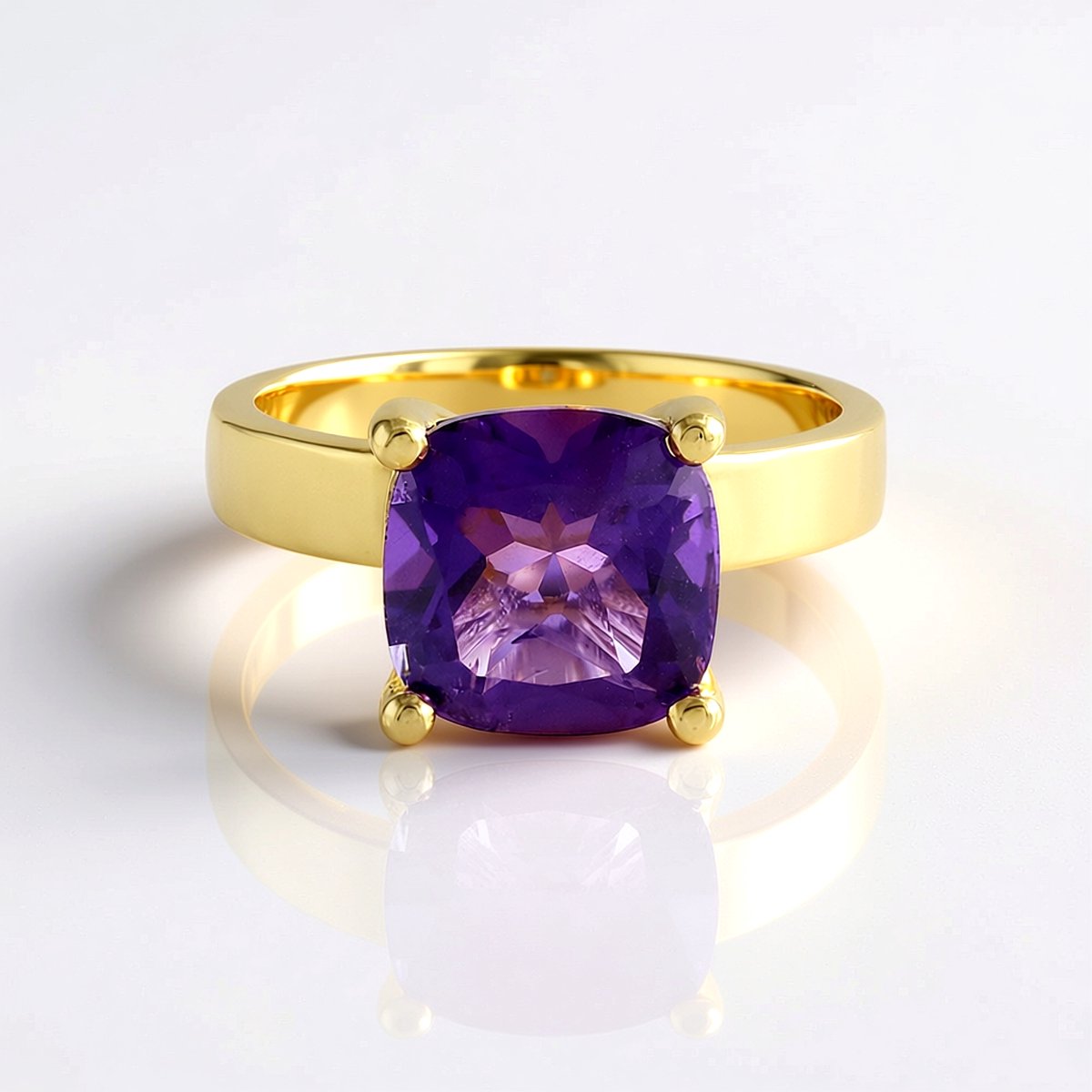 Cavill - Zilveren Ring met 3,12 ct Marokkaanse Amethist - 925 Sterling Zilver Verguld - Antiek Kussen Slijpsel - Elegante Paarse Edelsteen Ringen
