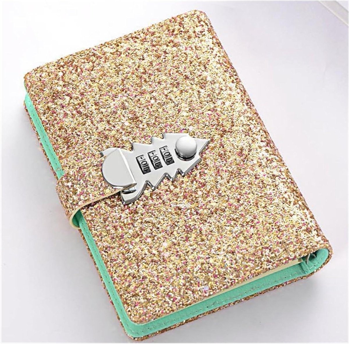 Dagboek met Slot - Notitieboek Agenda - Persoonlijke Notities - Pailletten PU Cover - A6 Formaat - Goud