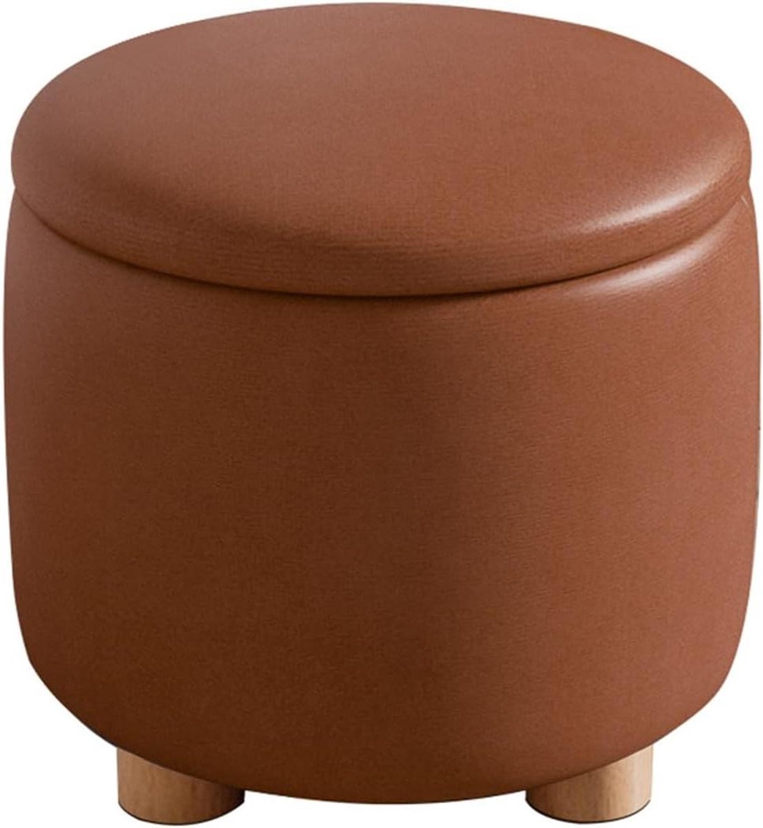 Rond Voetenbankje - Ottomaanse Poef - Extra Zitting - Verborgen Opbergruimte - 31x26 cm - Bruin