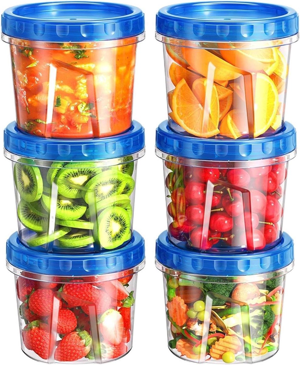 Diepvries Bewaar Containers - Voedsel Bewaarbakjes - Maaltijd Voorbereiding - Stapelbaar en Lekvrij - 6 Stuks 473ml - Transparant