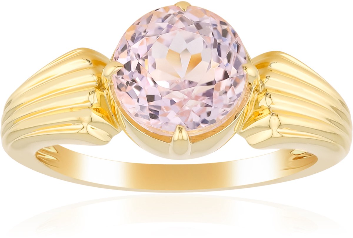 Cavill - Elegante Zilveren Ring - 925 Sterling Zilver Verguld - 2,616 ct Roze Kunziet Rond geslepen - Open Prong Zetting - Afghaanse Edelsteen
