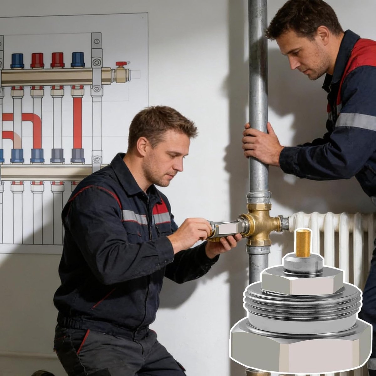 Radiatorkraan - Thermostatische connector - Temperatuurregeling - Metalen constructie - 3.5 cm - Zilverkleurig