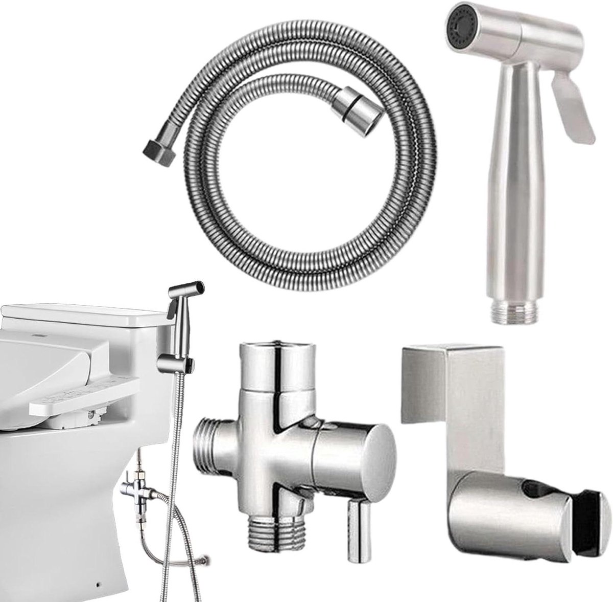 WC spray - Handdouche Bidet - Persoonlijke Hygiëne - Roestvrij Staal - 7x15x7 cm - Zilver