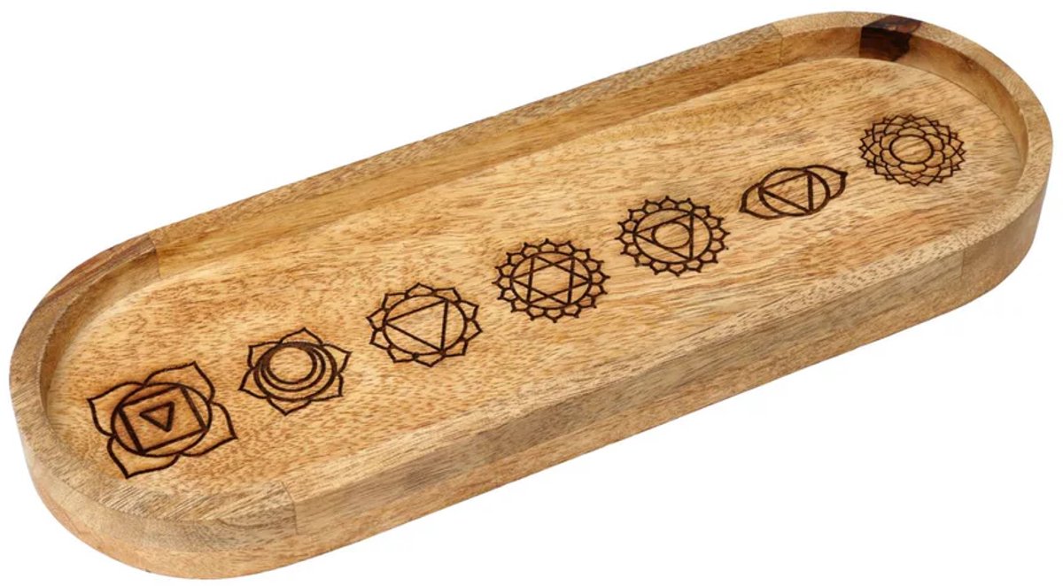 Ovaal Dienblad 7 Chakra Mangohout - 29 cm x 10 cm