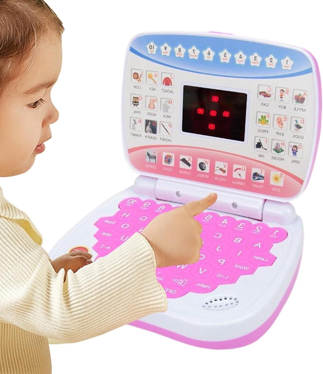 Kinder Leerapparaat - Educatieve Laptop - Vroeg Onderwijs - Interactief Leren - 16 x 13 cm - Roze
