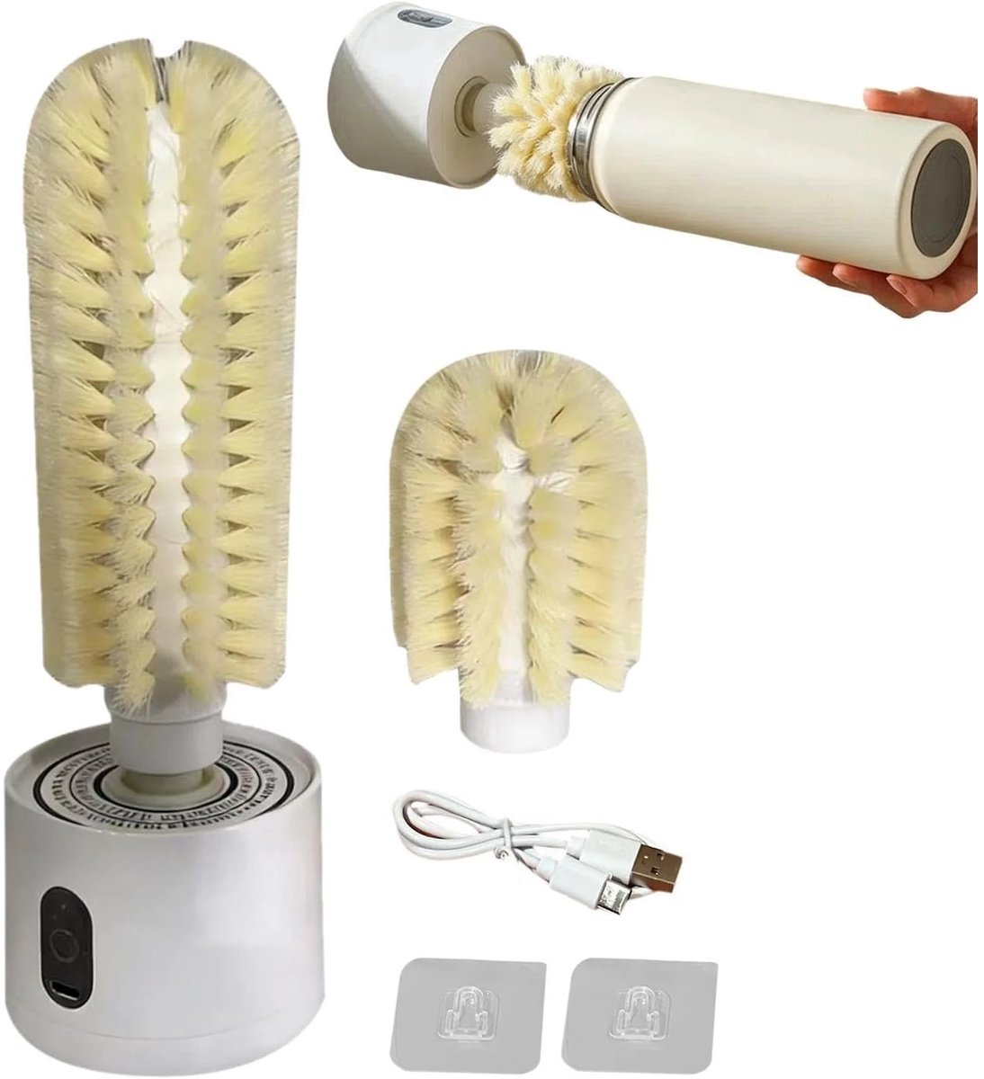 Sogiol® Elektrische Flessenwasser - Borstel Bekers - Schoonmaak Gerei - Handsfree Reiniging - schoonmaakborstel - 16 x 10 x 19.5 cm - voor lange glazen en flessen - Wit