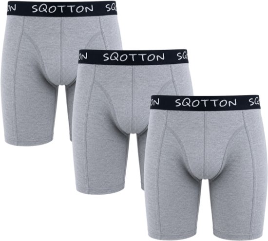 3-Pack SQOTTON® boxershort - extra lange pijp - Grijs - Maat XL