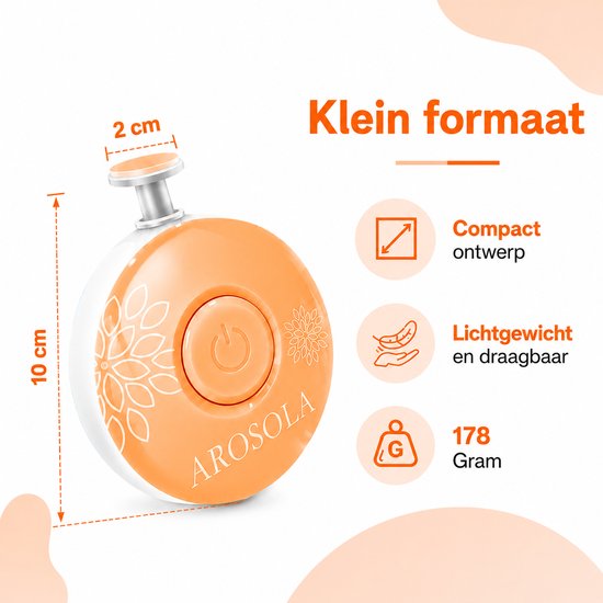 AROSOLA® Elektrische Baby Nagelvijl - Baby Manicure Set - Veilig Nageltjes Vijlen - 6 Opzetstukken - Fluisterstil - Oranje van Arosola — afbeelding 3