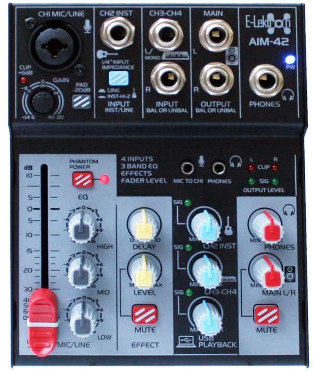 E-Lektron AIM-42 4 kanaals mengpaneel - USB interface met fantoomvoeding
