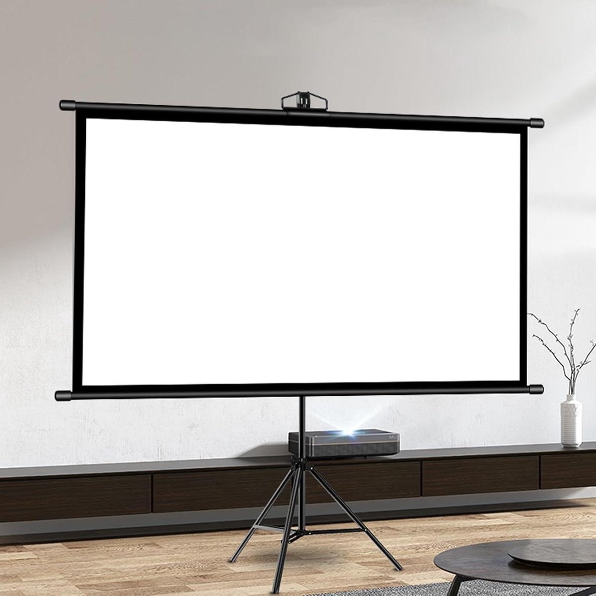 Projectiescherm met Statief - Draagbaar Beeldscherm - Films Kijken Binnen - In Hoogte Verstelbaar - 60/72 inch - Wit