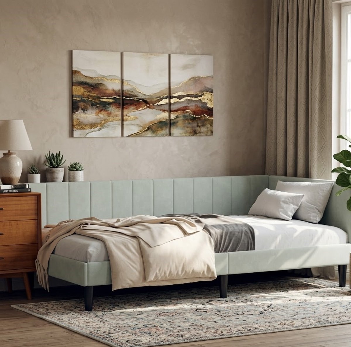 Modern Velvet Hoekbed met Hoofdbord 90x200 / 140x200 / 160x200 cm – Luxe Fluwelen Bedframe met Houten/Metalen Lattenbodem – Minimalistisch Design Stabiel en Elegant