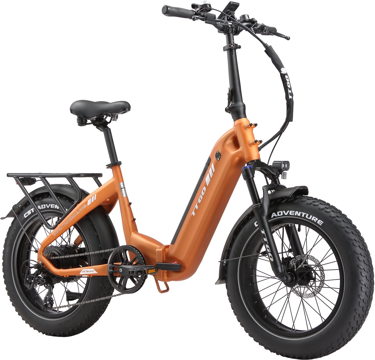 TTGO F6 Boost Elektrische Fiets – 250W Motor - 48V18Ah Lithium Accu – Actieradius tot 140 km – Hydraulische Schijfremmen – 20×4.0 inch Fatbike Banden - Shimano 7 Versnellingen - Vouwfiets - Oranje thumbnail 6