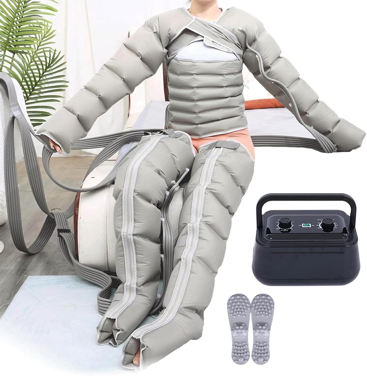 Lymfedrainage Massager - Luchtcompressie Apparaat - Spierherstel Bevorderen - Instelbare Druk Tijd - 6 Holtes - Grijs