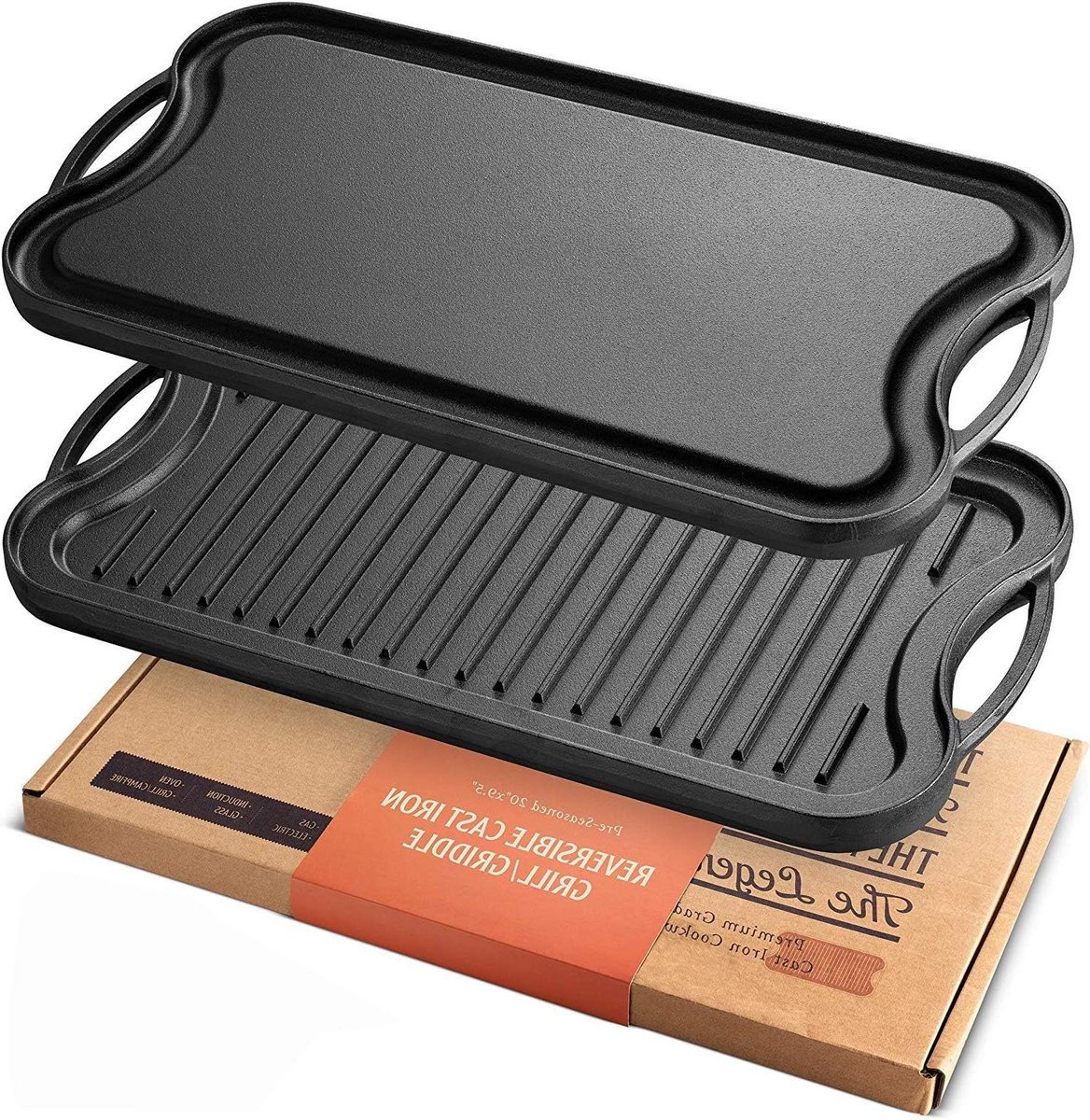 Gietijzeren Bakplaat - Omkeerbare Grillpan - Koken op Inductie - Gladde Krasvrije Afwerking - 50 x 25 cm - Zwart