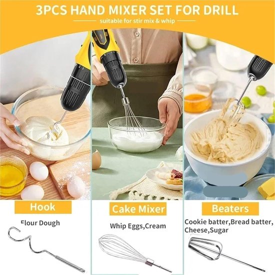 Keukenmixer set - Mixstaaf accessoires - Beslag maken - Temperatuurbestendig materiaal - 4 stuks - Zilverkleurig — afbeelding 3