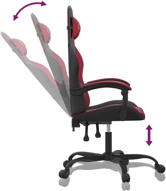 Gaming stoel - Comfortabele stoel - Comfortabel gamen - Verstelbare rugleuning - 1 stuk - Zwart wijnrood — afbeelding 4