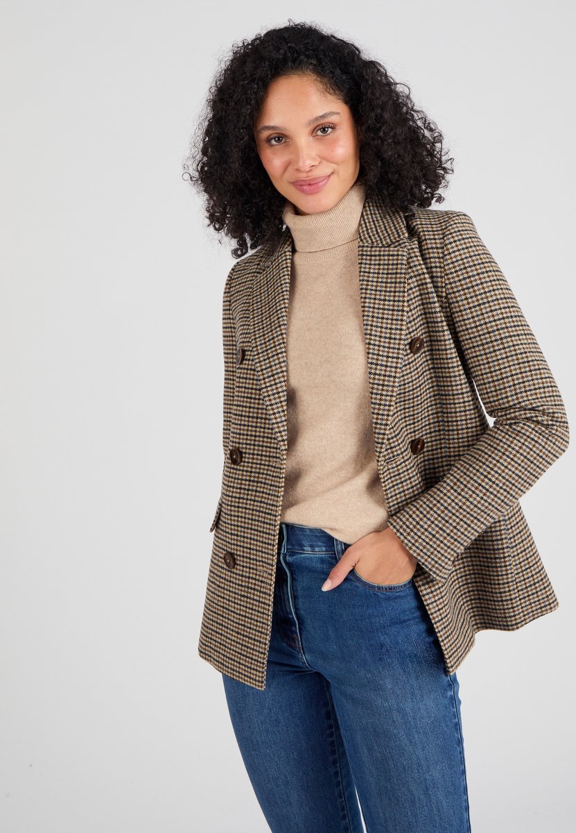 Damart - Blazer met pied-de-poule-motief - Dames - Bruin - 48
